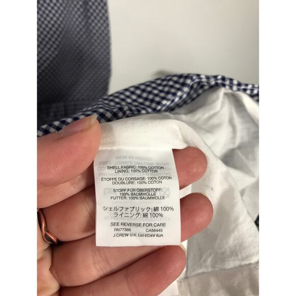 J.Crew Women's 8 Faux Wrap Ruffle Gingham Short Dress Navy White Cottagecore - Picture 9 of 11